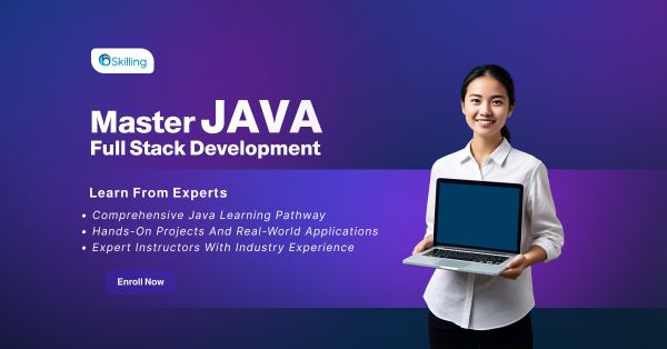 1.91 to 1 ad: Master Java Full Stack Development, with the presenter holding a laptop on the right