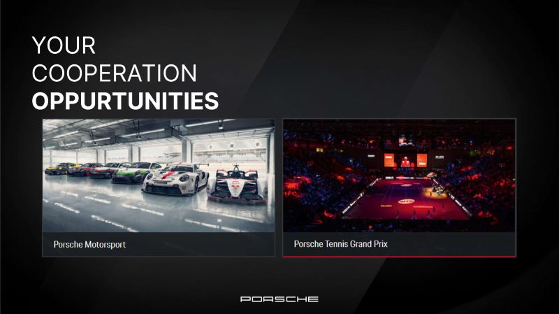 Slide: Your cooperation opportunities, two panels for motorsport and tennis