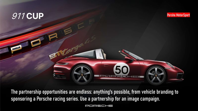 Slide: 911 Cup, a red 911 race car with number 50