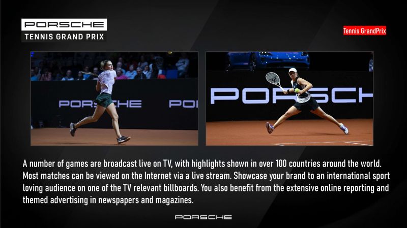 Slide: two tennis players on court, with broadcast reach copy