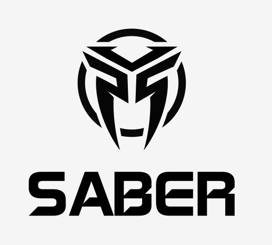 Stacked Saber lockup: the mask symbol above the wordmark