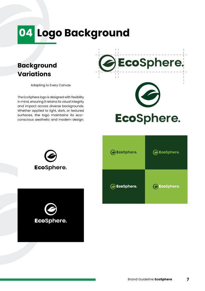 Guideline page: background variations on white, black and greens