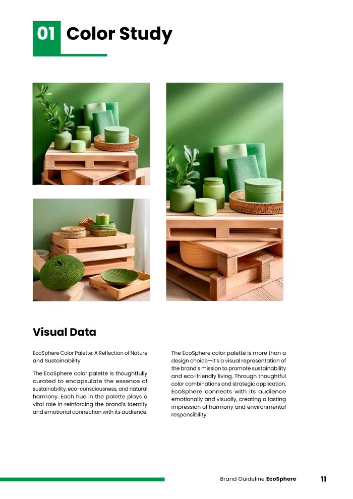 Guideline page: colour study with green product photography