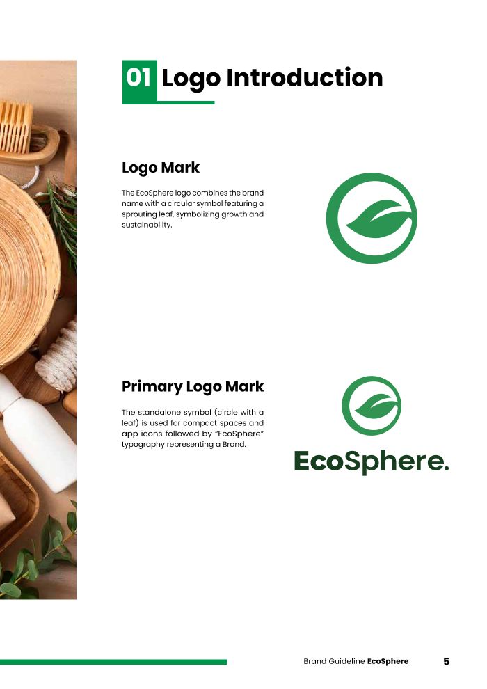 Guideline page: logo mark and primary logo mark in green