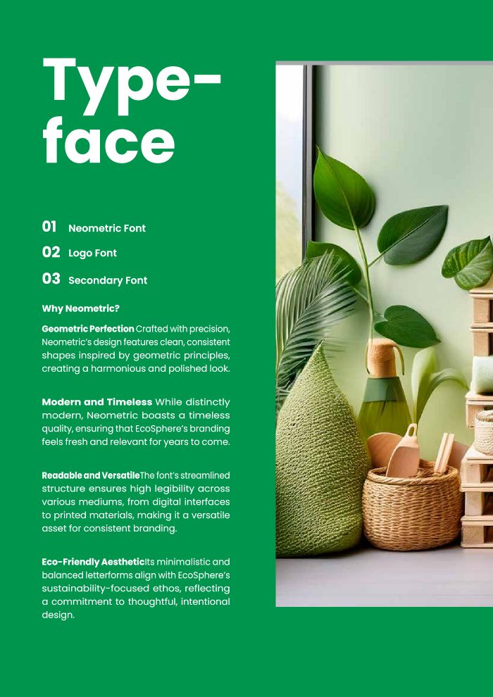 Guideline divider: Typeface, with the rationale for Neometric on green