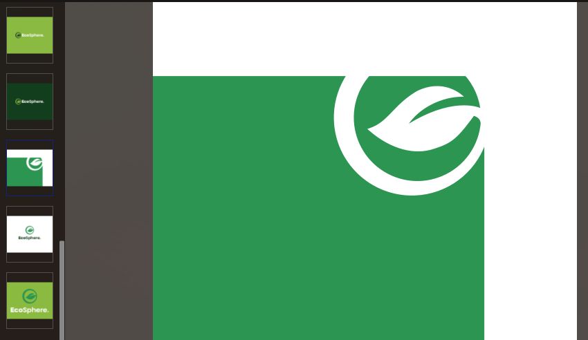 Working board: the EcoSphere symbol cropped large in white on green