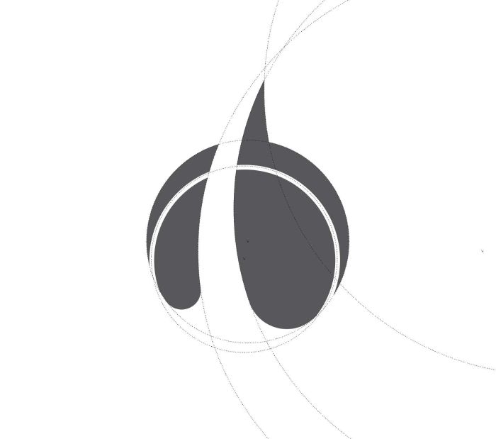 Ekkospire symbol in grey with the overlapping construction circles drawn around it