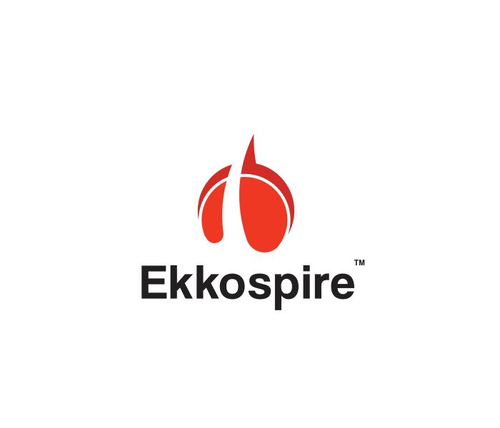 Red Ekkospire symbol with black wordmark on white