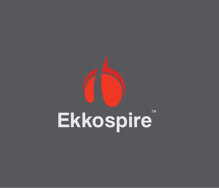 Final Ekkospire lockup: red symbol above a white wordmark on charcoal