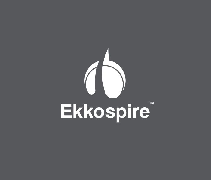 White Ekkospire lockup reversed on charcoal