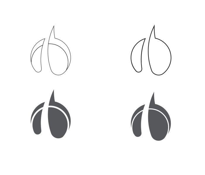 Four stages of the symbol: two outline drawings and two filled versions