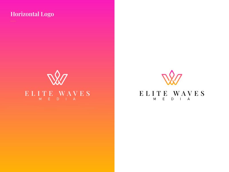 Guideline page: horizontal logo reversed on the magenta to orange gradient, and in colour on white