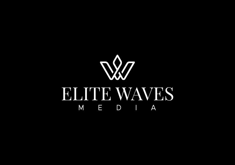 Elite Waves Media logo reversed in white on black