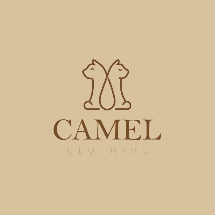 Camel Clothing logo in brown on sand