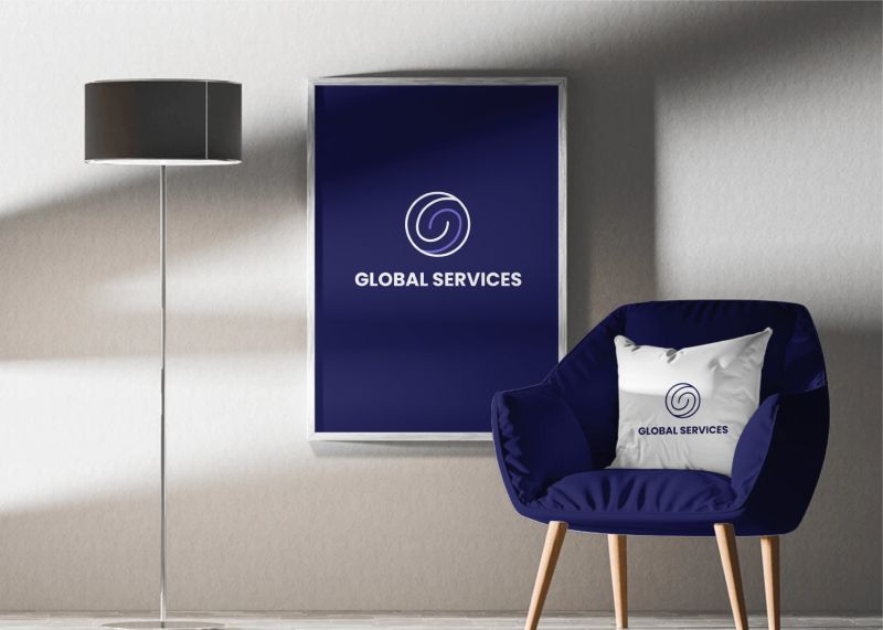 Mockup: a navy poster and cushion in an interior