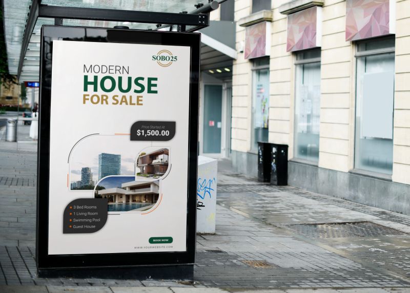 Mockup: the poster in a city bus shelter