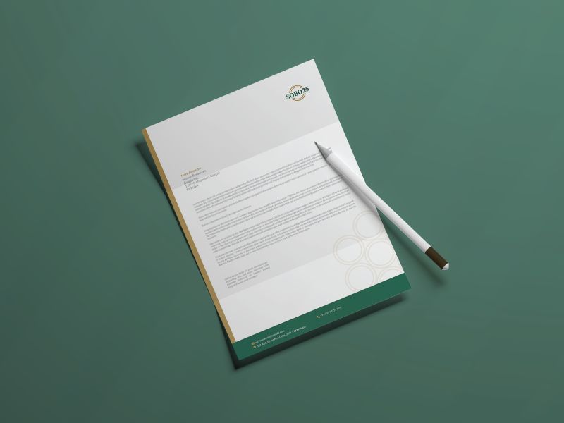Sobo25 letterhead mockup on green