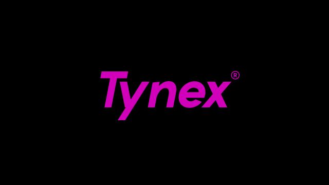 Tynex wordmark in magenta on black