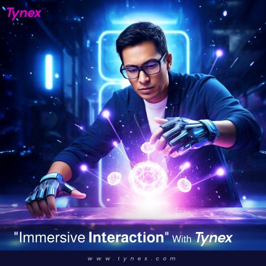 Post: a man shaping light with haptic gloves, Immersive interaction with Tynex