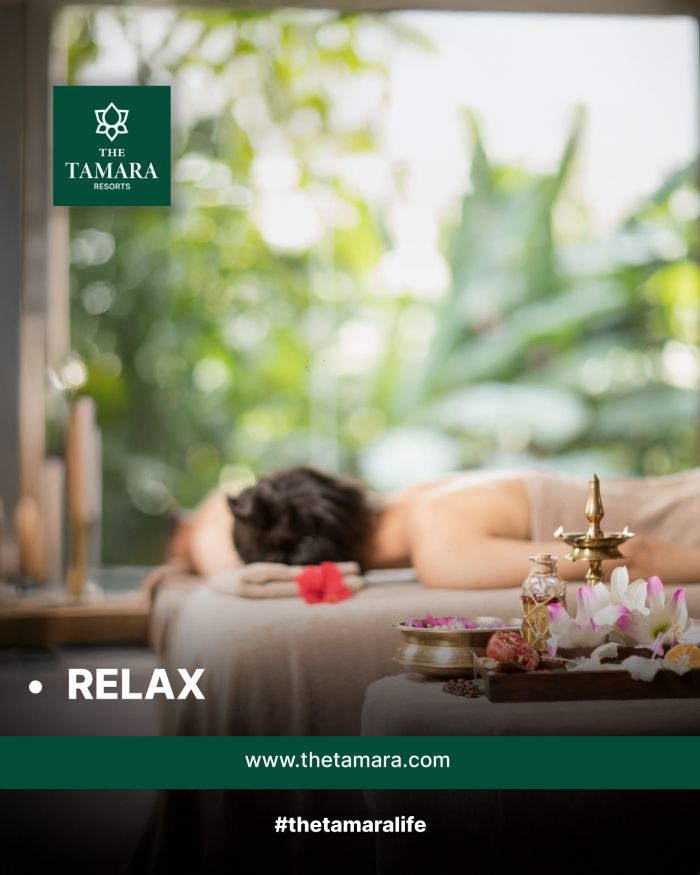 Feed post: a spa massage in a garden pavilion with the word Relax