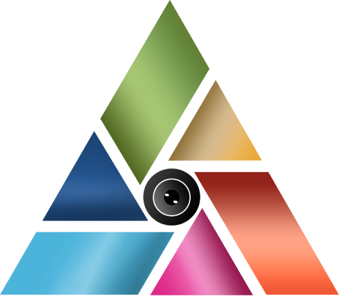 The Trikona symbol alone: six gradient facets around a camera lens